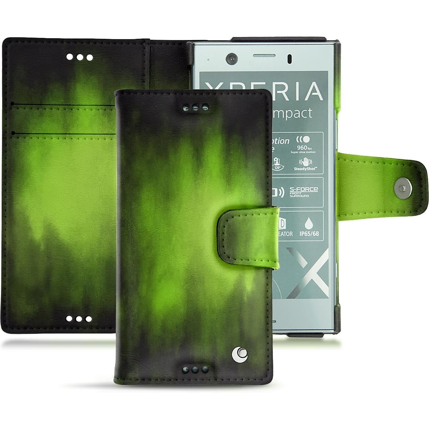 Noreve Lederschutzhülle Wallet (Sony Xperia XZ1 Compact), Smartphone Hülle, Grün