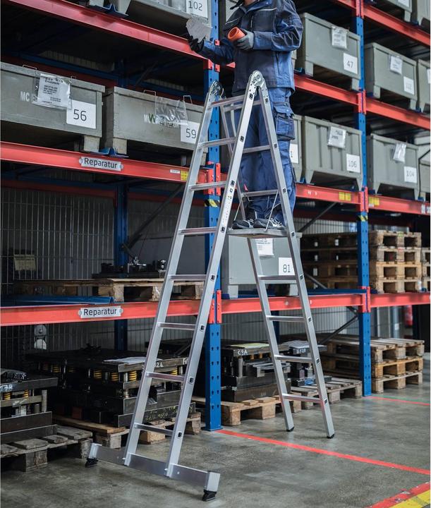 Produktbild Munk Klappleiter 2-teilig mit nivello-Traverse 2x4 Sprossen (Stehleiter, 250 cm)