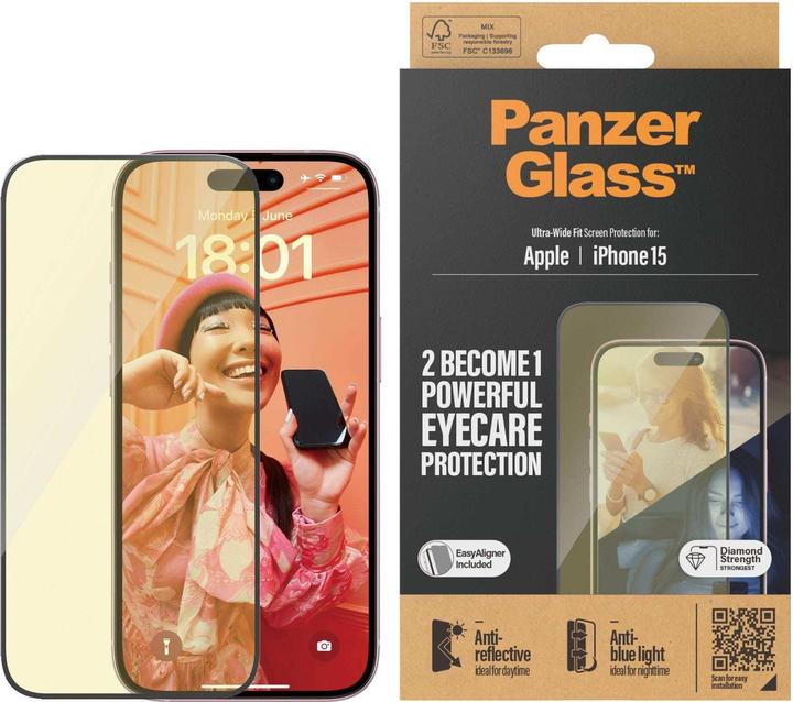 Actual product image PanzerGlass Eyecare Screen Protection Ultra-Wide Fit (1 pcs., Apple iPhone 15)