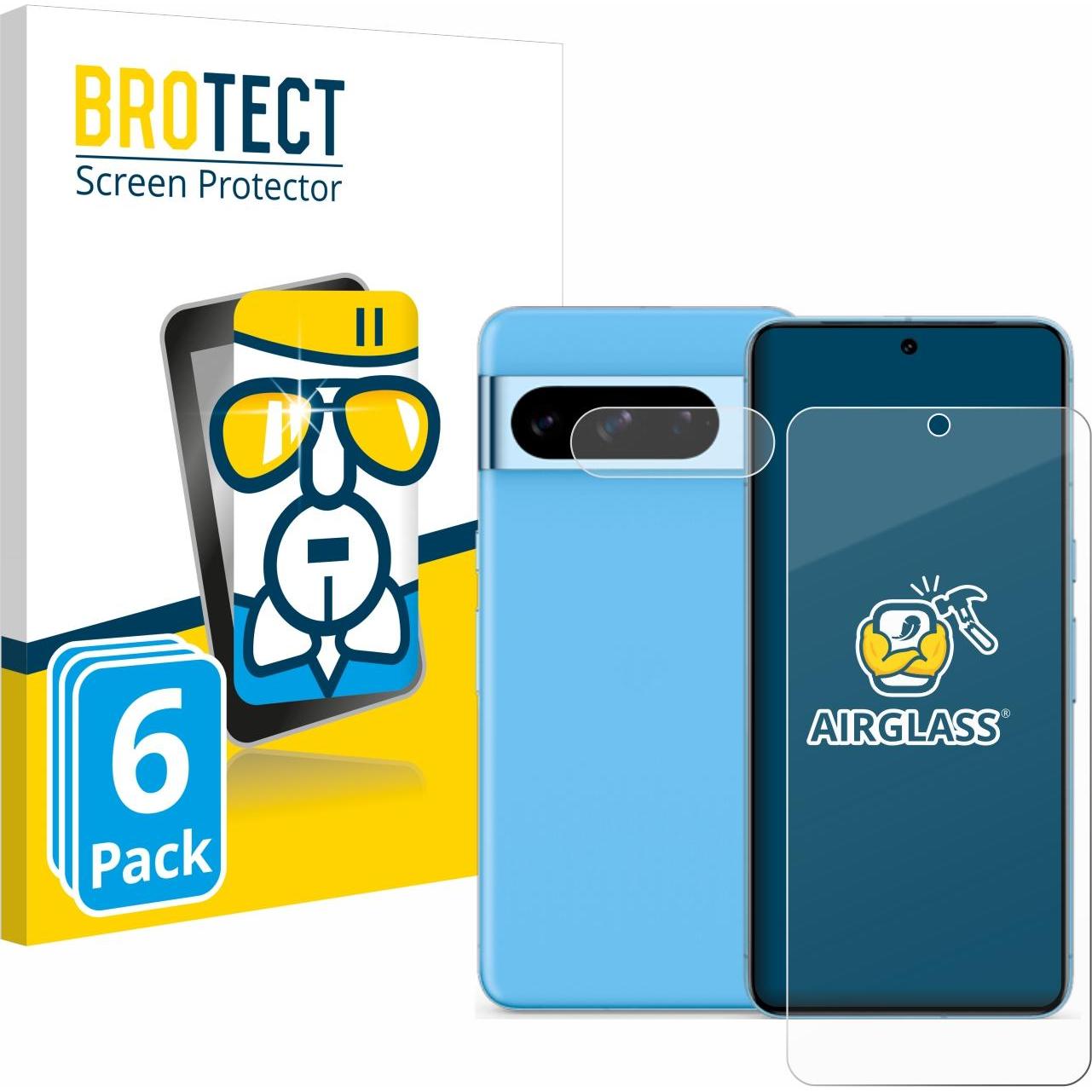 BROTECT AirGlass Panzerglasfolie (6 Stück, Google Pixel 8 Pro), Smartphone Schutzfolie, Transparent