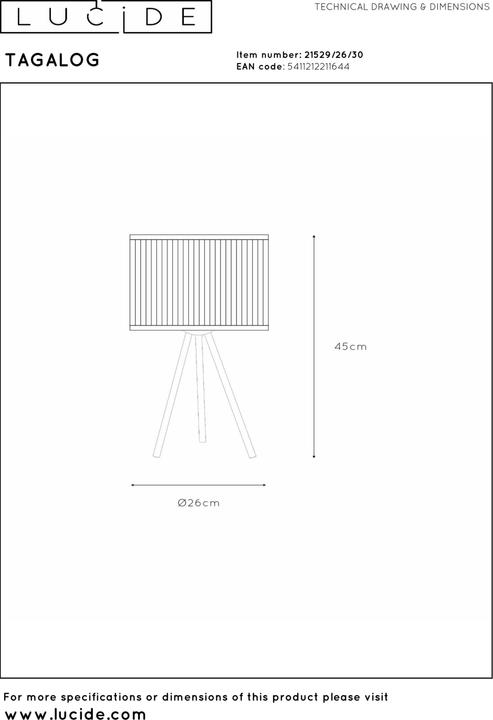 Actual product image Lucide TAGALOG - Table Lamp - Ø 26 cm - 1xE27 - Black 21529/26/30 (E27)