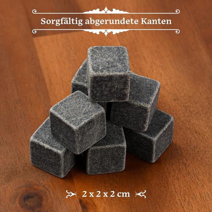 Produktbild Gourmeo 8 Whiskey Steine in Holzbox L, 2 Gläser (Whisky Steine)