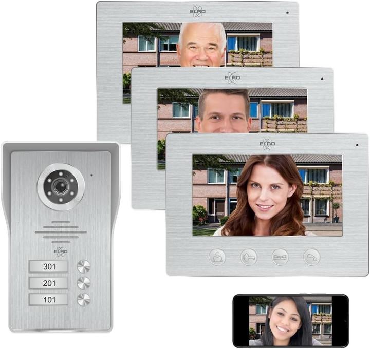 Actual product image Elro Wifi IP Video Door Intercom Kit for 3 Apartments with 1080P Full HD Camera and Night Vision