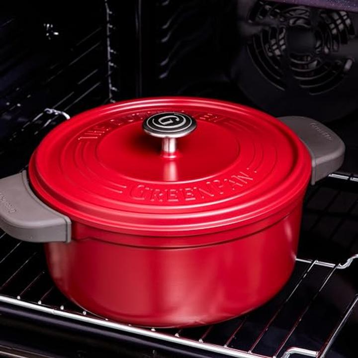 Produktbild Greenpan Featherweights Stoofpot met keramische antikleeflaag met deksel RED 22cm (Bräter + Schmortopf, Aluminium, 22 x 9.40 cm)