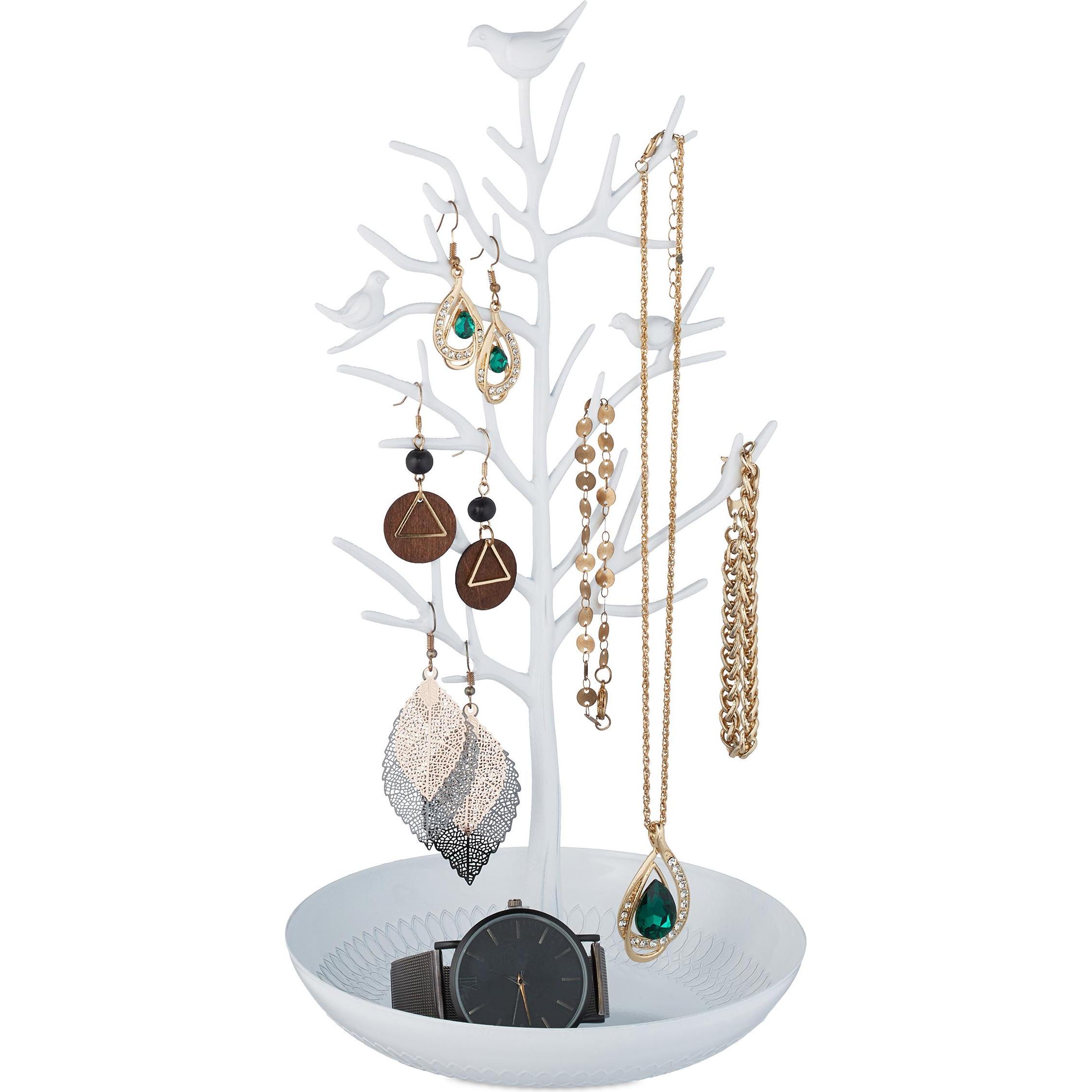 Relaxdays, Uhrenbox + Schmuckaufbewahrung, Schmuckständer, Weiss