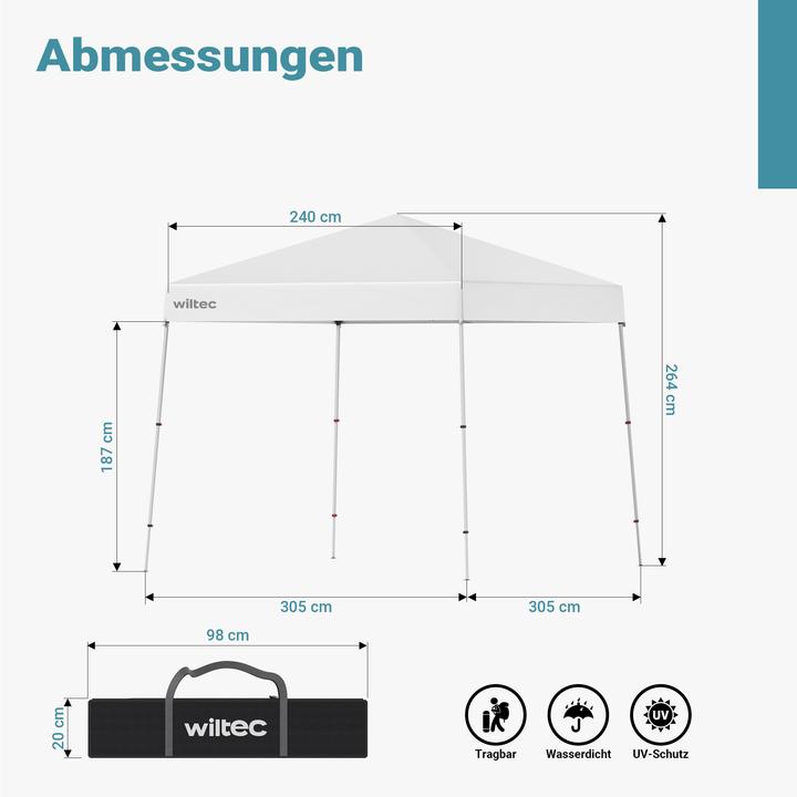 Actual product image Wiltec Faltpavillon 250x250cm weiss wasserdicht Pavillon Gartenpavillon Camping (250 cm, 250 cm)