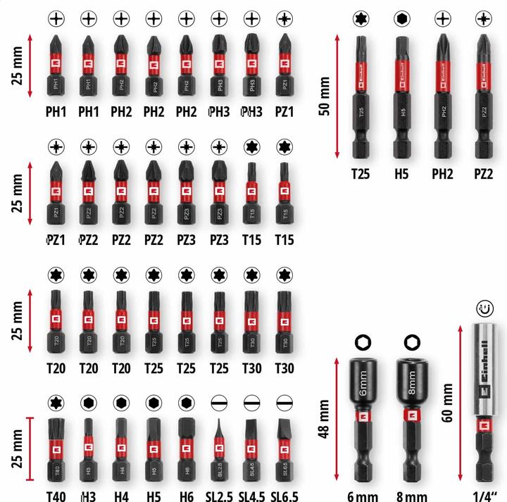 Produktbild Einhell Impact Bit-Set, 109210, M-Case, 39-teilig (Innensechskant, Kreuz sonstige, Schraubschlitz)