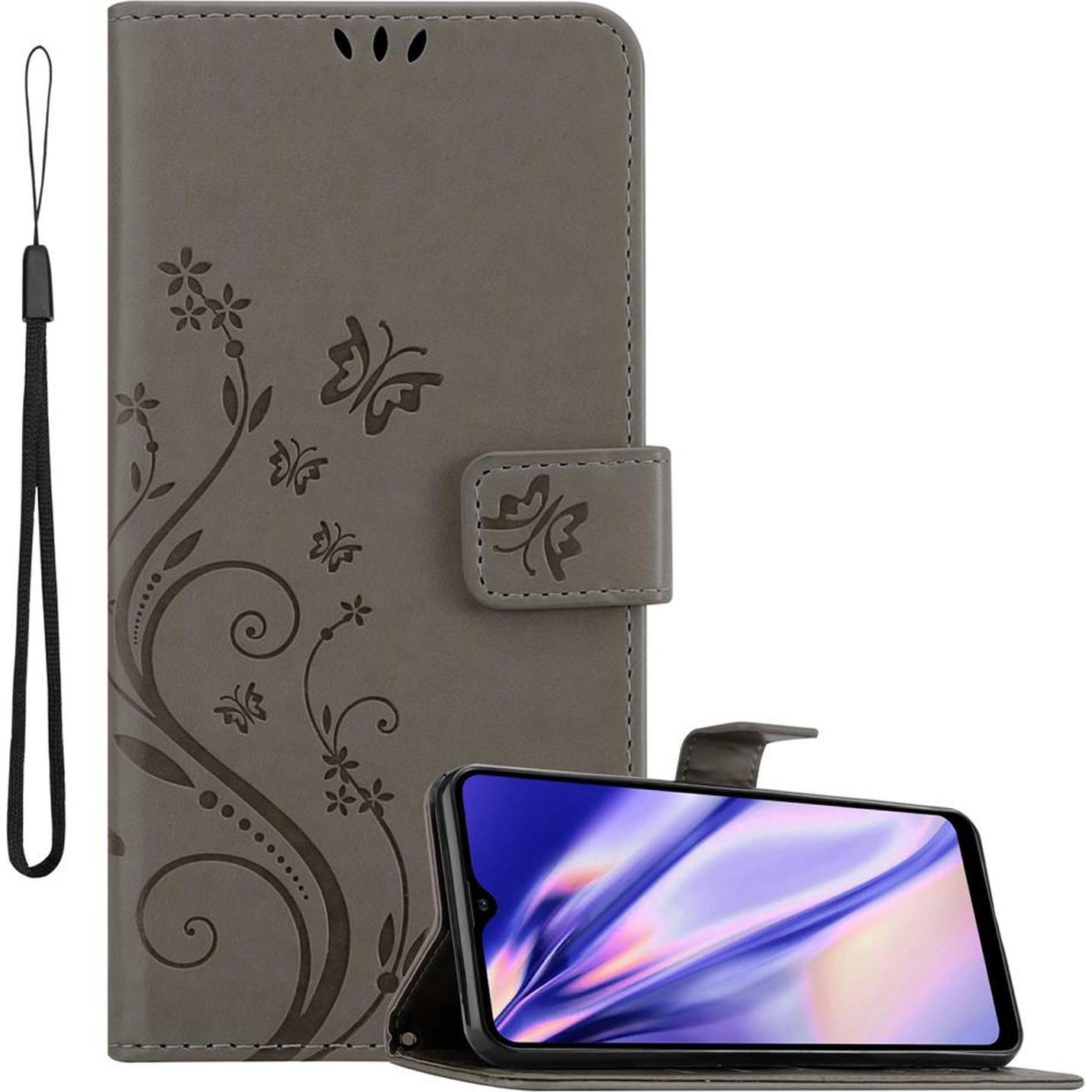 Cadorabo Flower Book Hülle (Samsung Galaxy A21), Smartphone Hülle, Grau