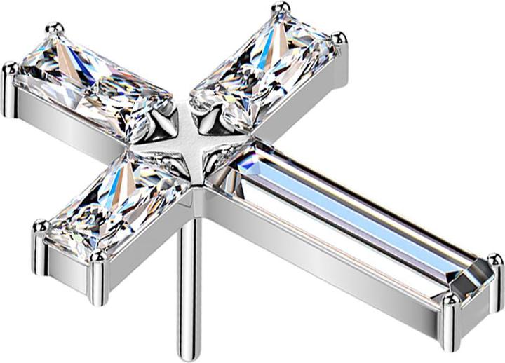 Produktbild Star Piercing Threadless Kreuz silber Baguette Kristalle silber (ohne Messing, Titan)