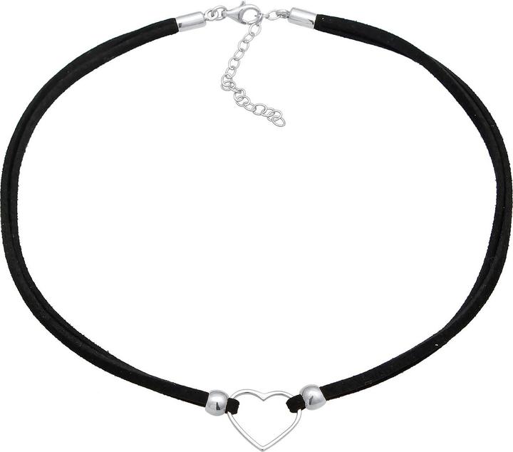 Produktbild Elli Halskette Choker Herz Velourband Schwarz 925 Silber (Kunstleder, 925er Sterling Silber, Keine Stein, 32 cm)