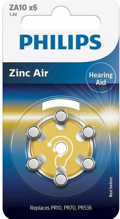 Image du produit Philips Pile bouton pour appareil auditif ZA10 6 pièces (6 pcs, A10, 90 mAh)