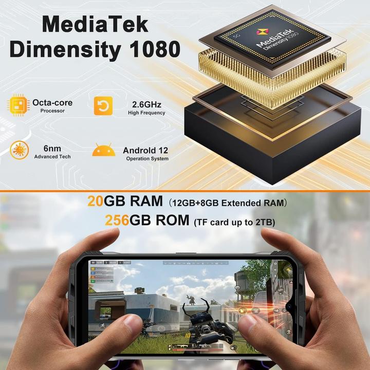 Produktbild Doogee Outdoor-Smartphone mit 5G, 22.000 mAh Akku, 108 MP Kamera, 6,6 Zoll Display (256 GB, Silber, 6.60", Dual SIM, 5G)