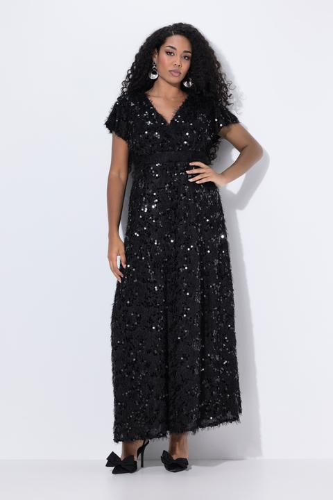 Produktbild Ulla Popken Abendkleid, Pailletten, Fransen, V-Ausschnitt, Halbarm (54)