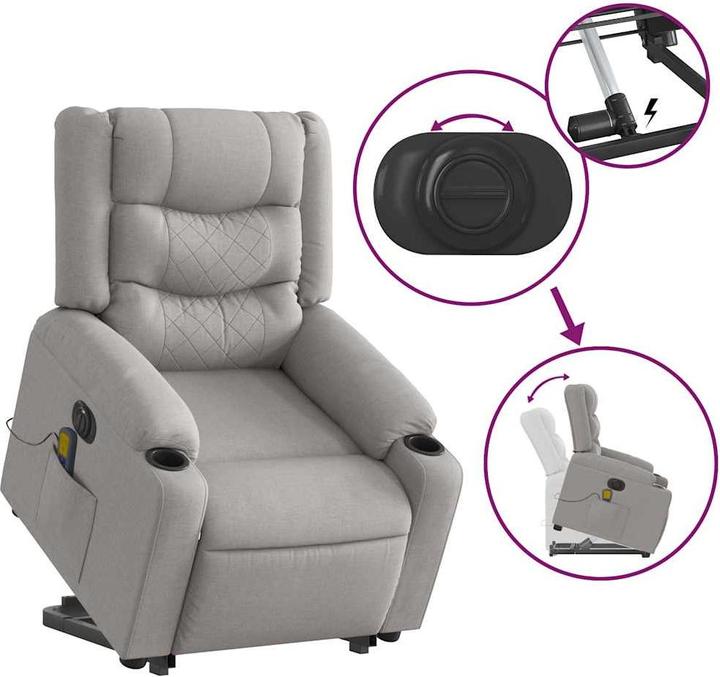 Produktbild VidaXL Massagesessel mit Aufstehhilfe Elektrisch Wolkengrau Stoff