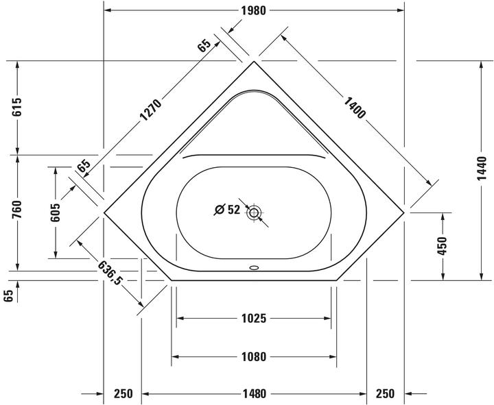 Actual product image Duravit Corner bath tub D-CODE 2 back slopes, white 1400x1400mm (140 l, 140 cm, 140 cm)