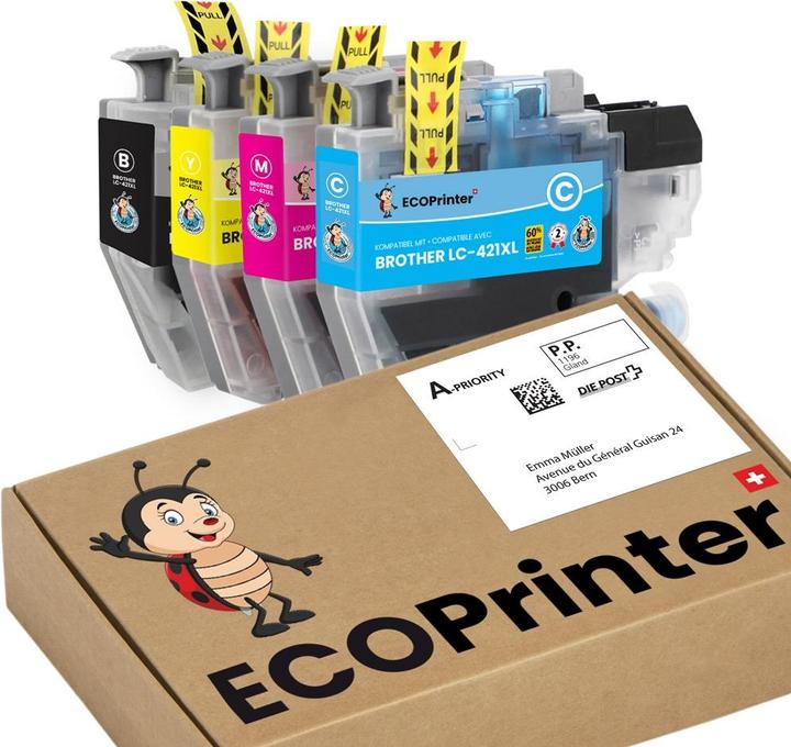 Produktbild ECOPrint ECOPrinter 4er Multipack – kompatible Tintenpatronen, Alternative zu Brother LC-421XL (CMYK)