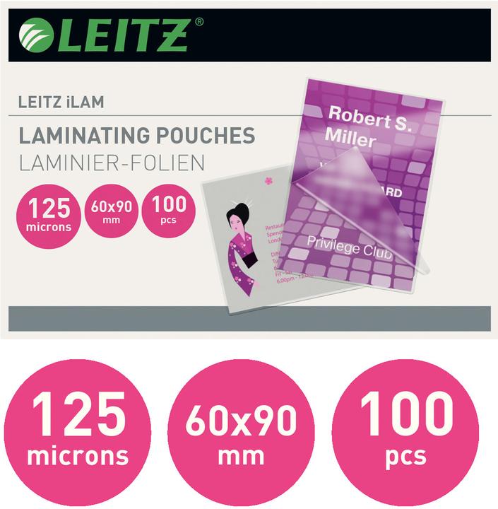 Actual product image Leitz Laminating foil pouch 60x90mm (60 x 90 mm, 100 Piece, 125 µm)