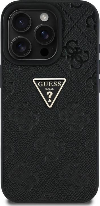 Produktbild Guess Hardcase PU Grained Hot Stamp 4G Triangle Metal Case for iPhone 16 Pro 6,3" Black (Apple iPhone 16 Pro)