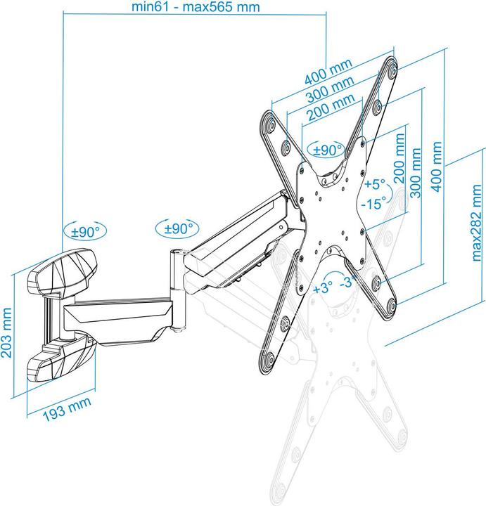 Actual product image Tooq Technology LP2355TN-B (Wall, 55", 30 kg)