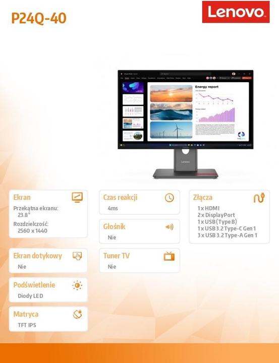 Actual product image Lenovo ThinkVision P24Q-40 (2560 x 1440 pixels, 23.80")