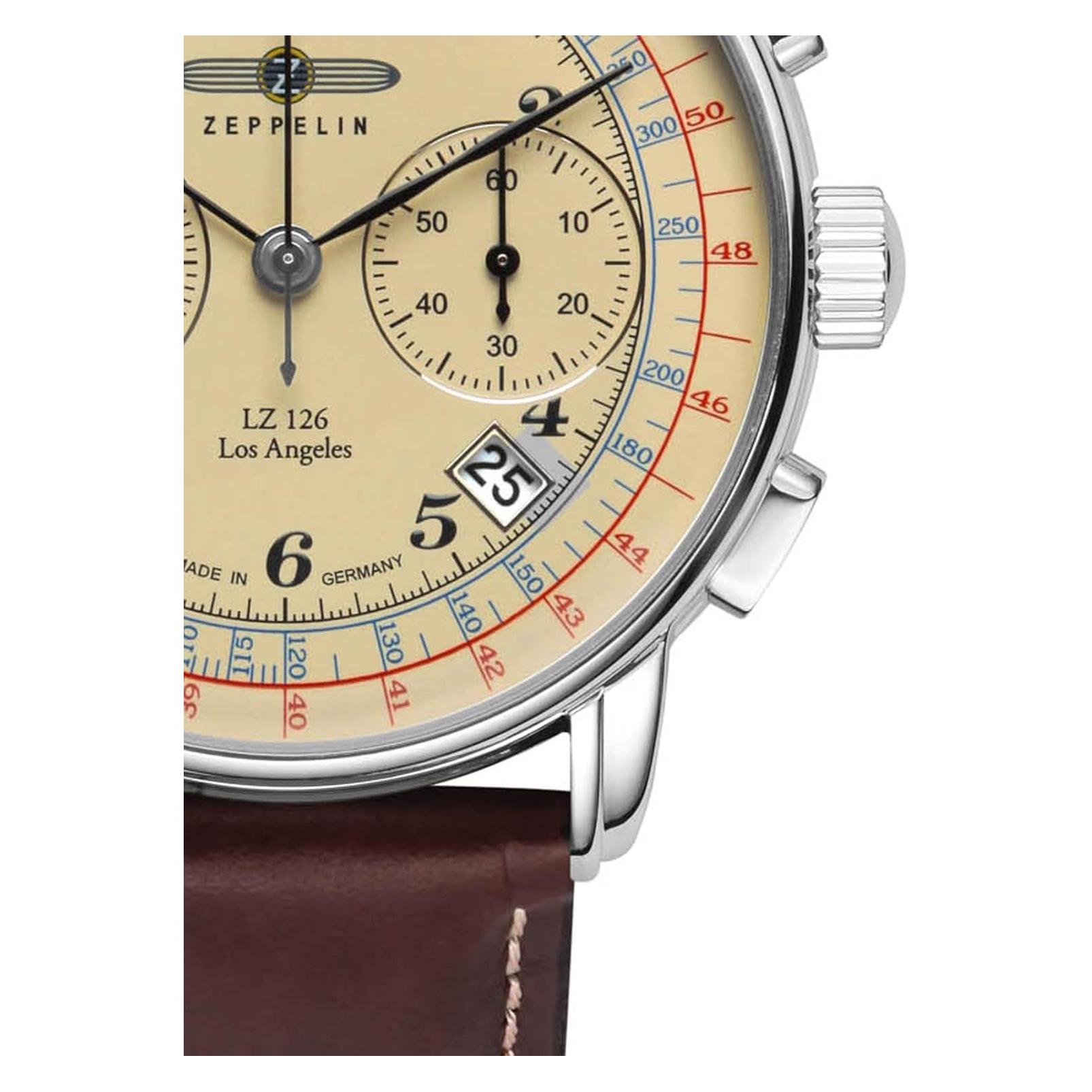 Zeppelin, Armbanduhr, LZ126 Los Angeles, Braun, Beige, Silber, (Chronograph, 42 mm)