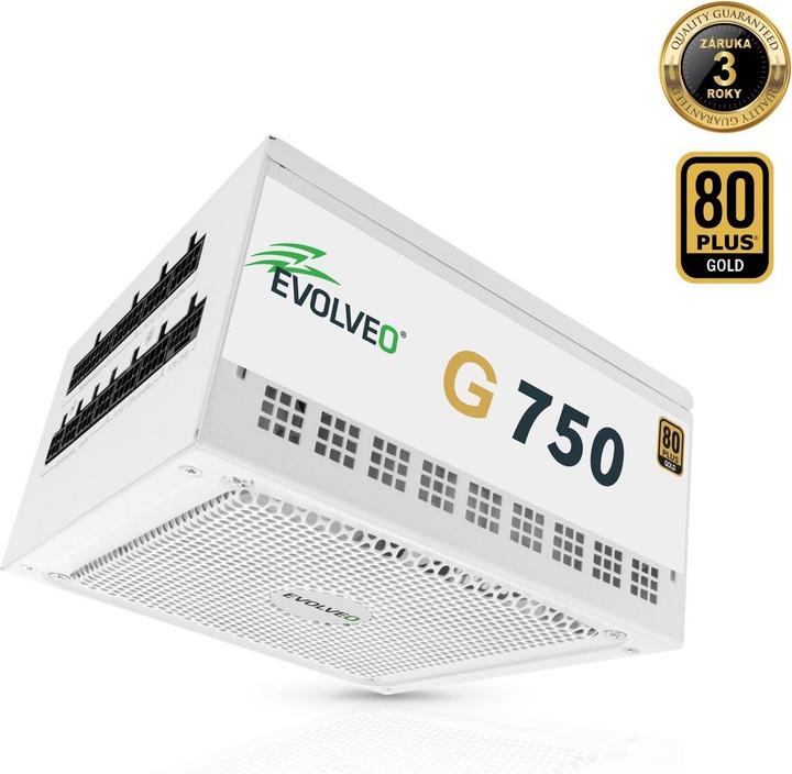 Montech EVOLVEO G750 zdroj 750W, 80+ GOLD, ATX 3.1, aPFC, 140 mm ventilátor, záruka 3 roky, bílý (750 W)