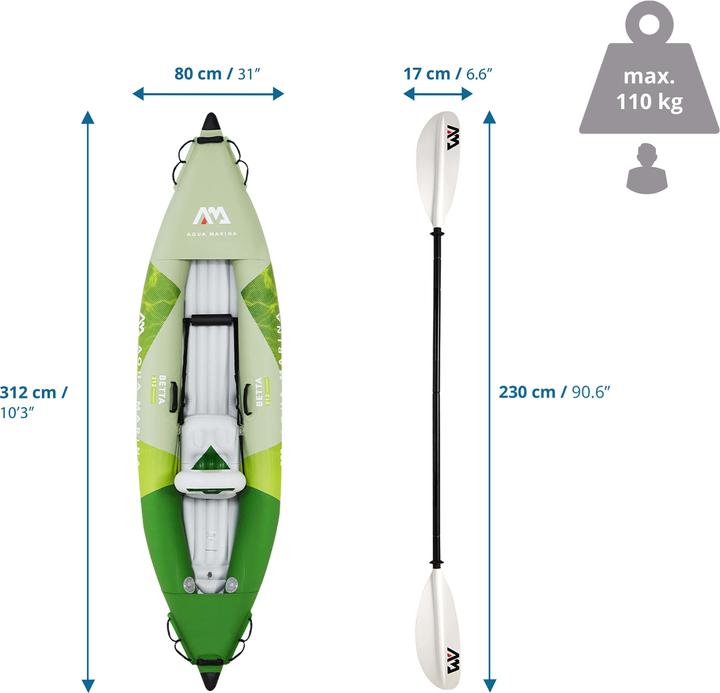 Kayak Monoposto Aquamarina Betta-312 | Leggero E Maneggevole Per Escursioni - Foto 8