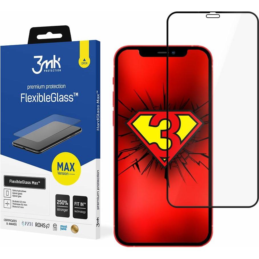 Thumbnail - 3MK hybrid glass Flexible 2.5D Max for iPhone 12 / 12 Pro black frame (1 Stück, Realme 12 Pro+, Apple iPhone 12), Smartp...