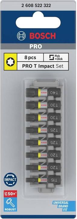 Produktbild Bosch Professional Zubehör PRO Torx Impact Bit, T15, T20(x2), T25(x2), T30(x2), T40, 25 mm, 8-tlg. (T40, T15, T20, T25, T30)
