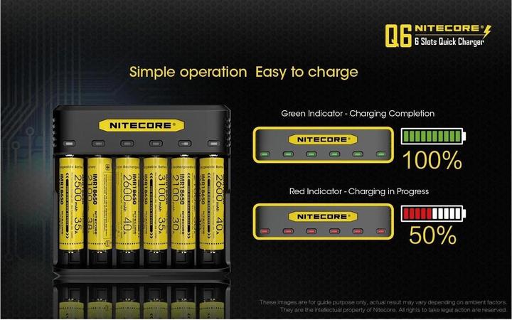 Productafbeelding Nitecore Q6 6-Schacht-Ladegerät (1 Pcs., 14500, 16340, 18650, 26650, Batterij)
