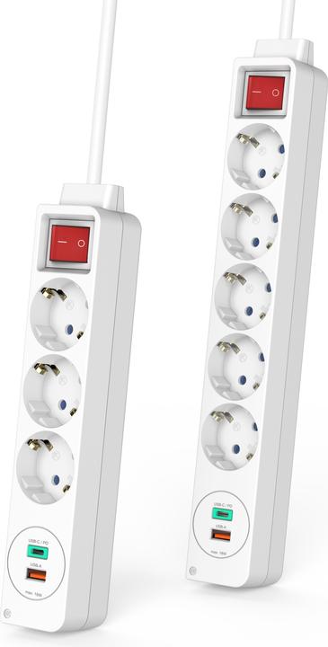 Produktbild Hama Steckdosenleiste, 3-fach, USB-C/A 18W, PD/QC™, Schalter, Flachst., 1,4 m, W (3x, CEE 7/3, 1.40 m)