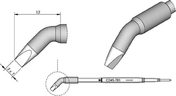 JBC Soldering tip series C245 chisel shape, C245761/3.0 x 1.0 mm, curved
