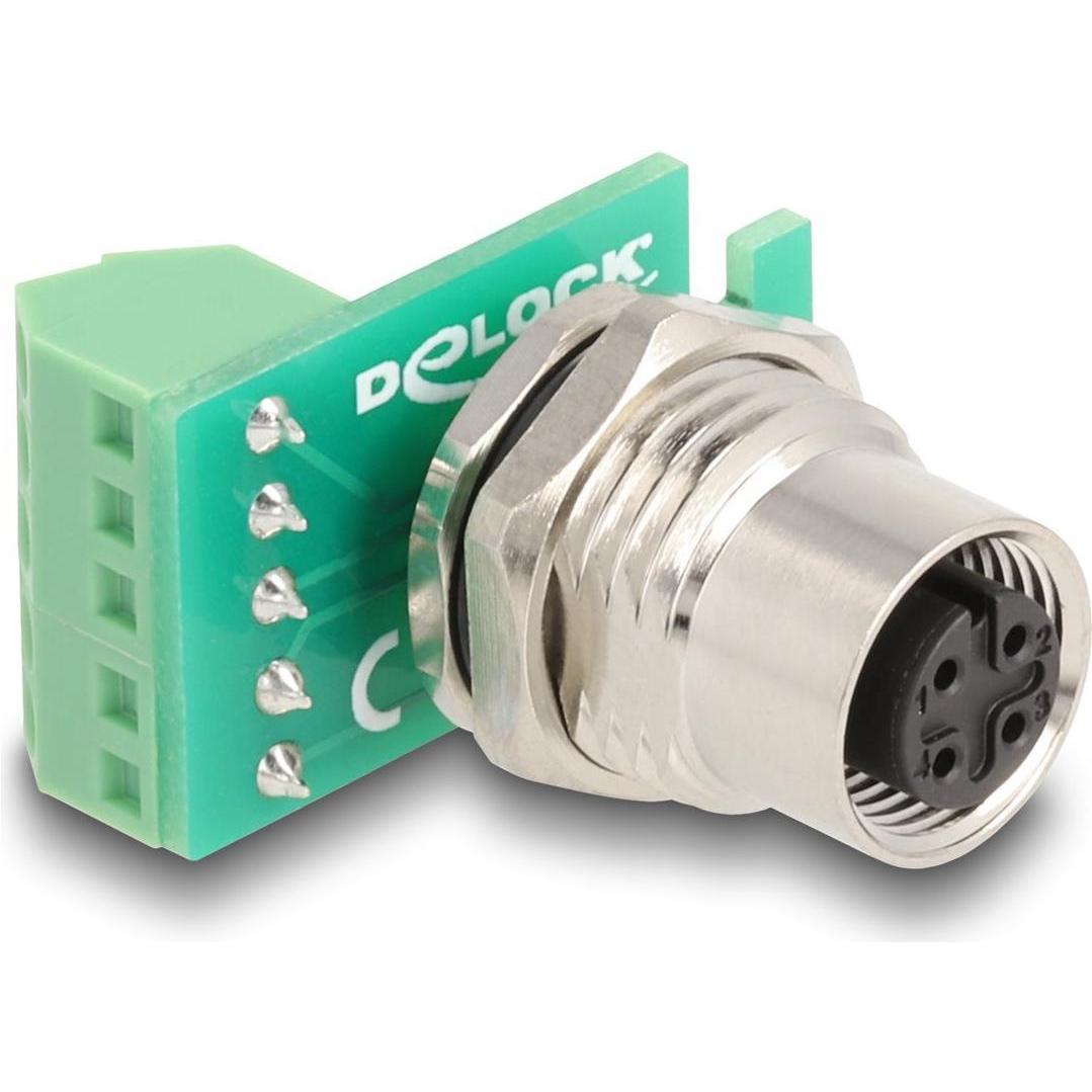 Delock M12 Übergabemodul Adapter 4 Pin A-kodiert Buchse zu 5, Elektronikkabel + Stecker, Grün