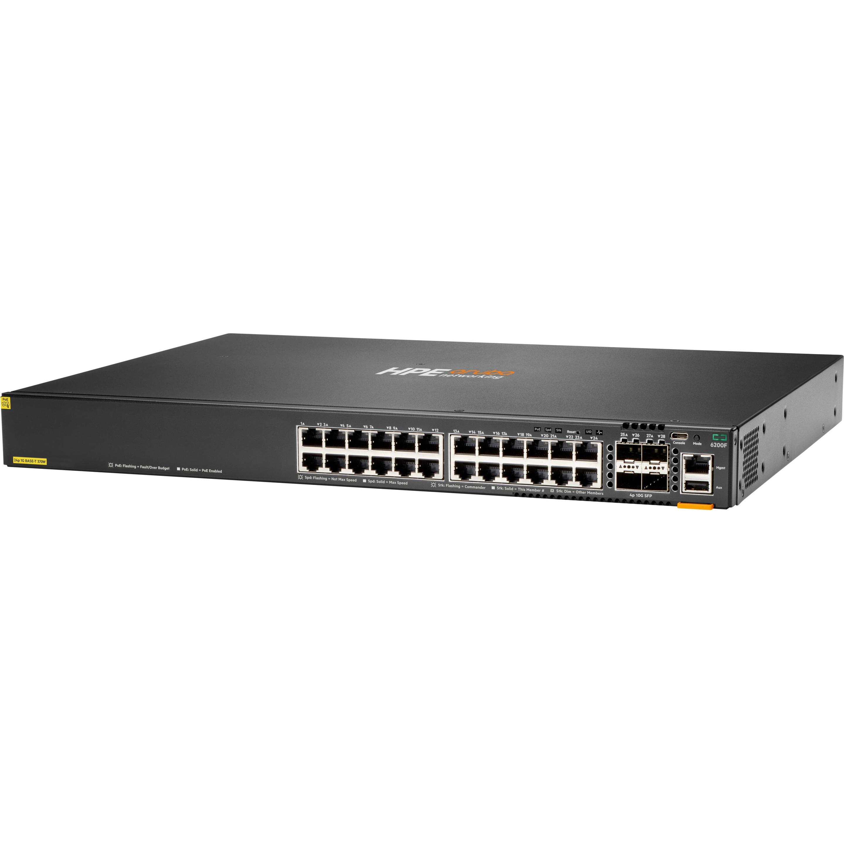 Aruba Nero Switch Hpe Networking Cx 6200F 24G Class-4 Poe 4Sfp+ 370W (En) (24 Porte), Switch Di Rete,