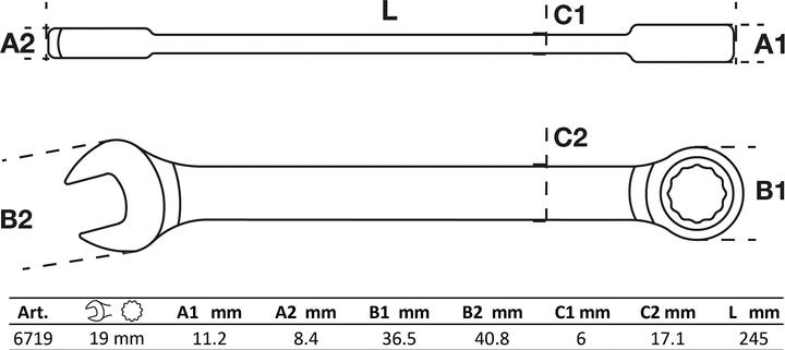 Actual product image BGS Ratchet Combination Wrench adjustable 19 mm (19 mm)
