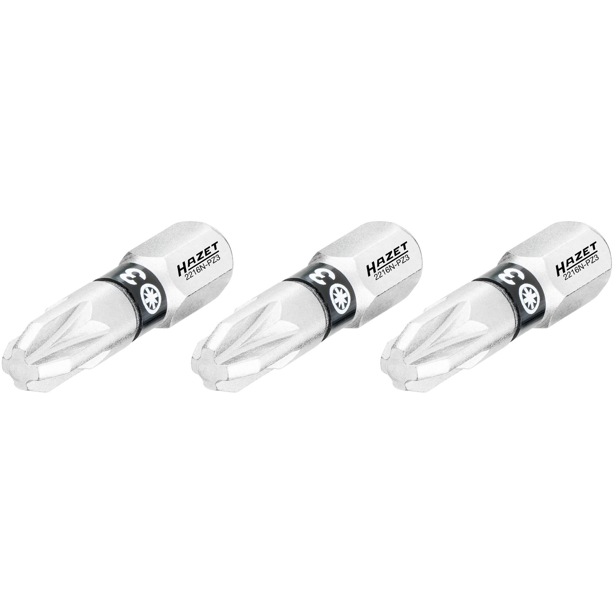 HAZET, Bits, Bit 2216N-PZ3/3 ∙ Sechskant6,3 (1/4 Zoll) ∙ Pozidriv Profil PZ ∙ PZ3 ∙ Anzahl Werkzeuge: 3 (PZ3)