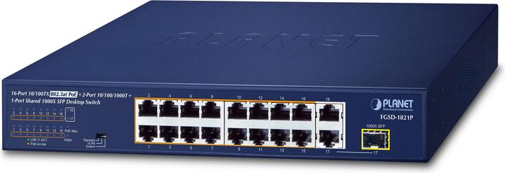 Immagine prodotto Planet 16 porte 10/100TX 802.3at PoE (18 porte)