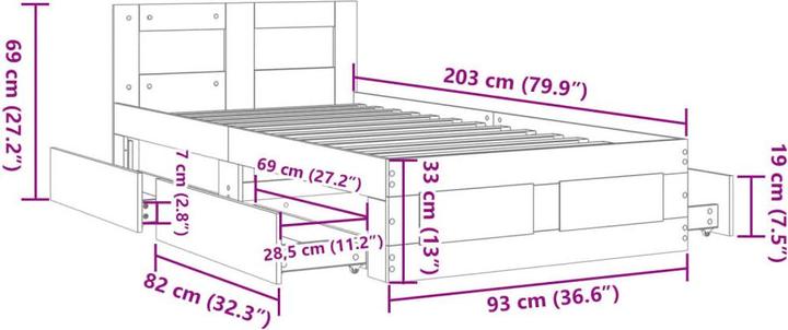 Image du produit VidaXL Cadre de lit avec tête de lit (90 x 200 cm)