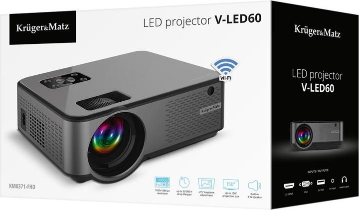 Actual product image Krüger&Matz Projectorius Kruger & Matz V-LED60 LED su Wi-Fi FullHD (KM0371-FHD) (Full HD, 1000 lm, 1.4:1)