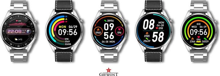 Actual product image Giewont Smartwatch GW450-5 Silver + black leather strap