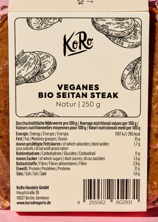 Nährwerte und Zutaten KoRo Fleischalternative auf Basis von Weizengluten (250 g)
