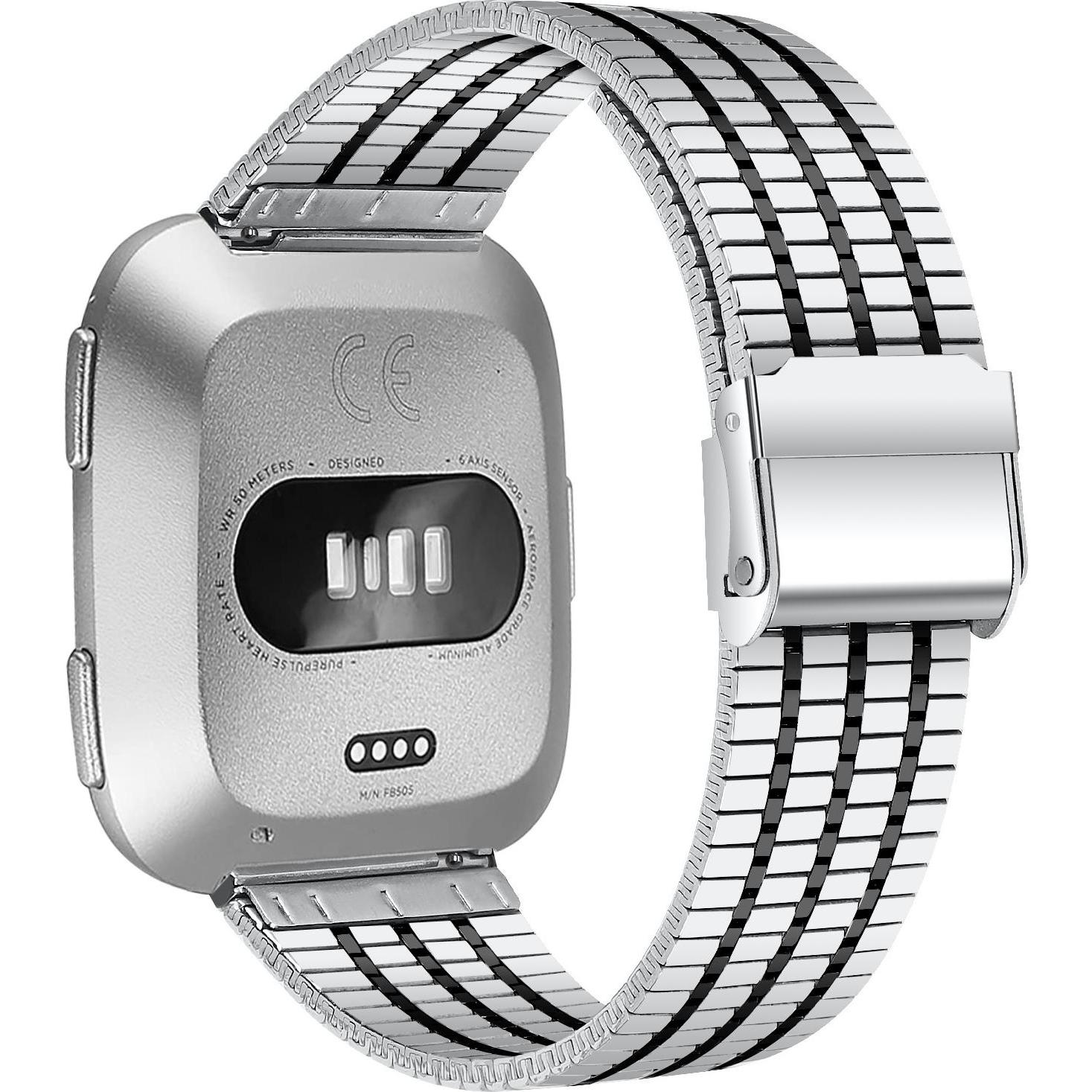 Thumbnail - Strap-it Stahlarmband (Edelstahl, Versa 2), Uhrenarmband, Schwarz, Silber, Mehrfarbig