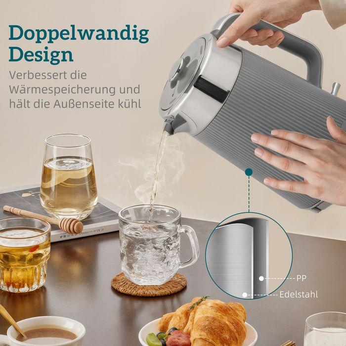 Produktbild Swisshandel24 Wasserkocher, Schnellkochfunktion, 2200W, 1,7L, 4-Scheiben-Toaster, Grau (1.70 l)