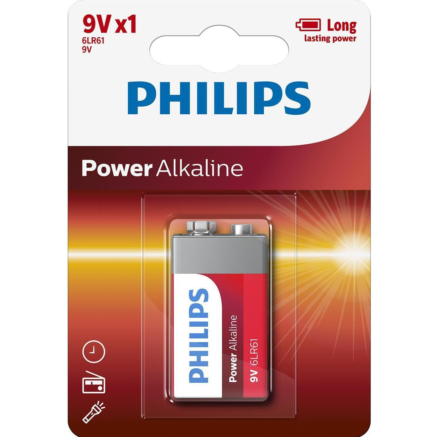 Philips Power Life 6LR61P1B - Batteria 9V - Alcalina (1 pz., 9V Block), Batterie + pile