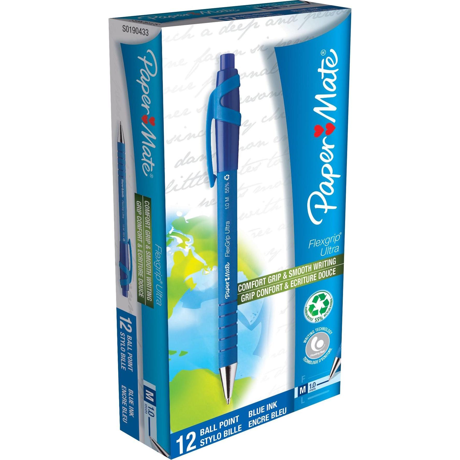 Paper Mate, Schreibstifte, Flexgrip Ultra Clip-on-Einziehkugelschreiber Medium 12 Stücke (Grau, Blau, 12 x)