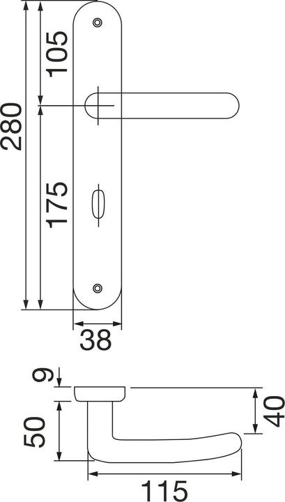 Actual product image Marchesi Elegant 22 door fitting, interchangeable set, on long plate PZ 88, chrome-plated brass (Door plate set)