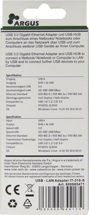 Actual product image Intertech INTER-TECH ARGUS IT-310-S Adapter USB 3.0 (USB-C, 4 Ports)