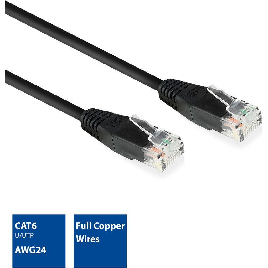 Thumbnail - ACT Black 10.0 meter U/UTP, CAT6 patch cable with RJ45 connectors (U/UTP, CAT6, 10 m), Netzwerkkabel