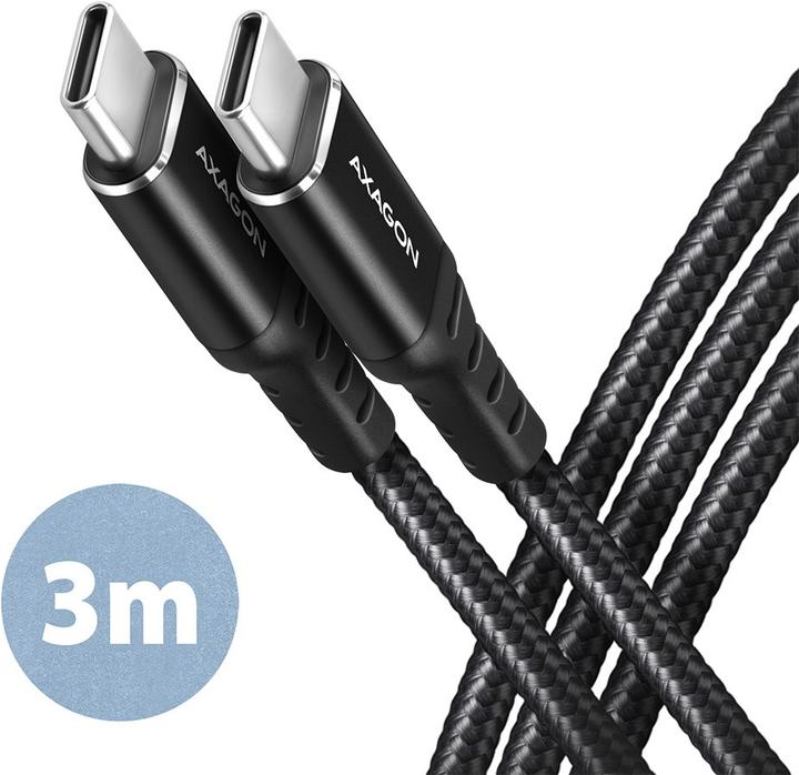 Actual product image Axagon BUCM-CM30AB USB-C to USB-C 2.0 cable, 3 m, PD 60W, 3A, braided - black (3 m, USB 2.0, 60 W)