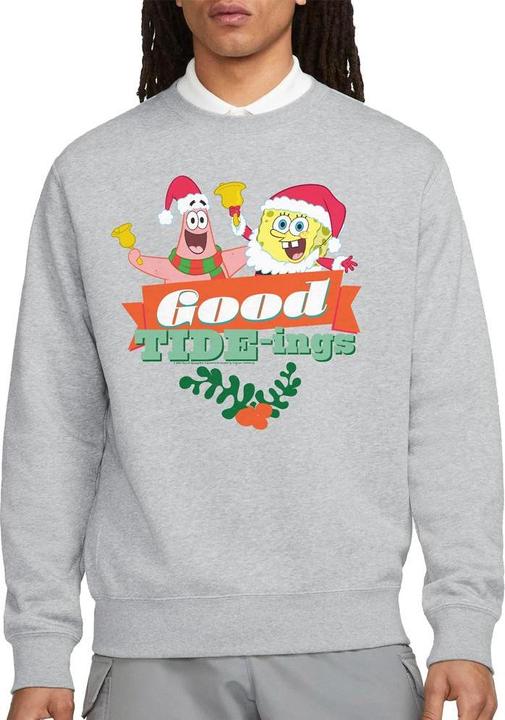 Actual product image Spongebob Squarepants Unisex Adult Good Tide-ings Patrick Star Santa Claus Christmas Sweatshirt (L)